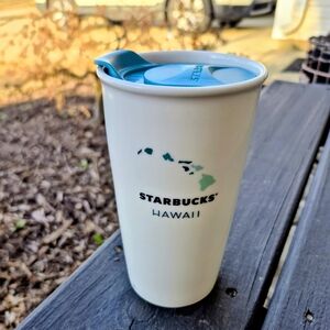 Starbucks Hawaii Ceramic 12 Fl Oz Travel Mug with Closable Lid Turquoise!